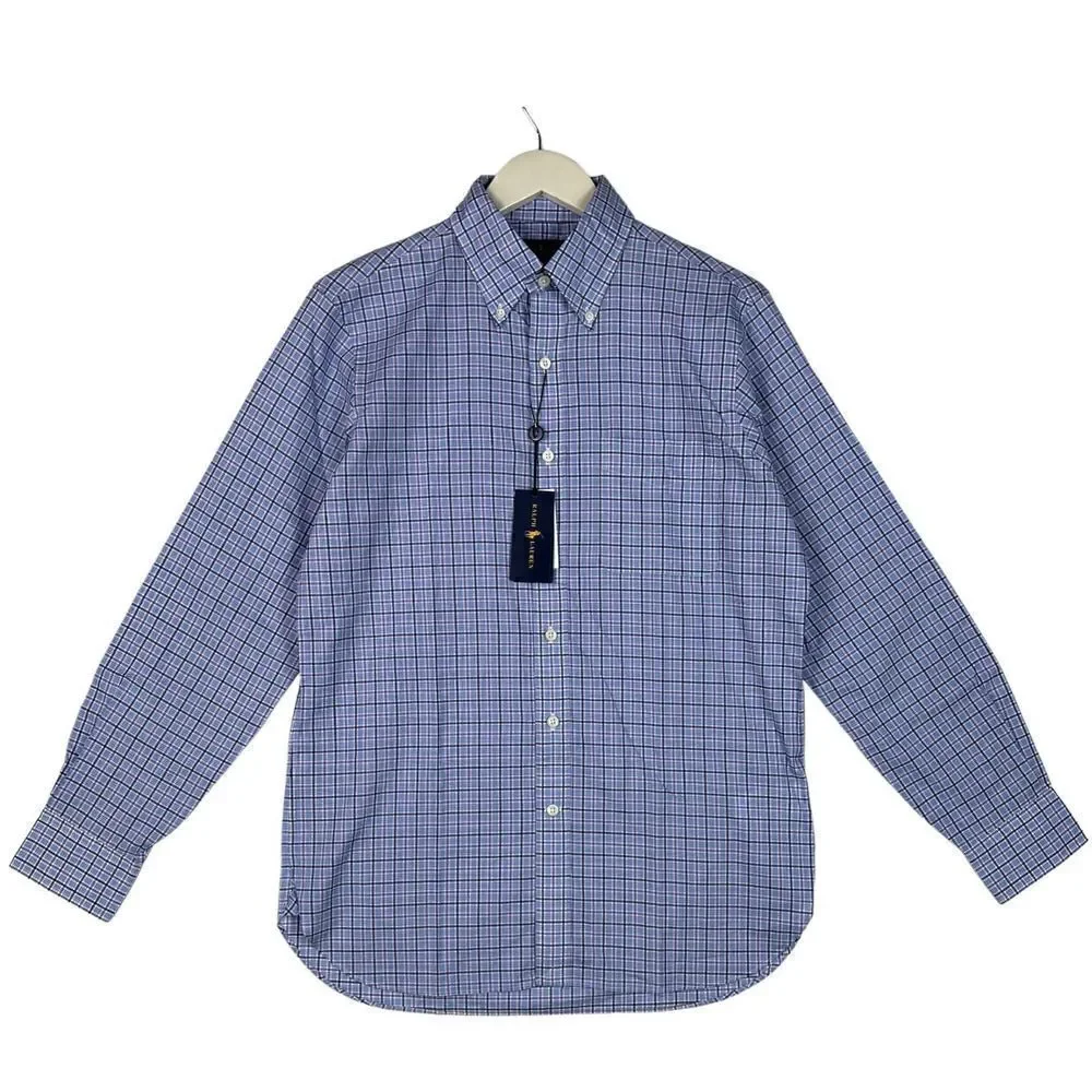 New Ralph Lauren US M Men Blue Shirt Cotton Long Sleeve Button Down Classic Fit - Picture 3 of 11